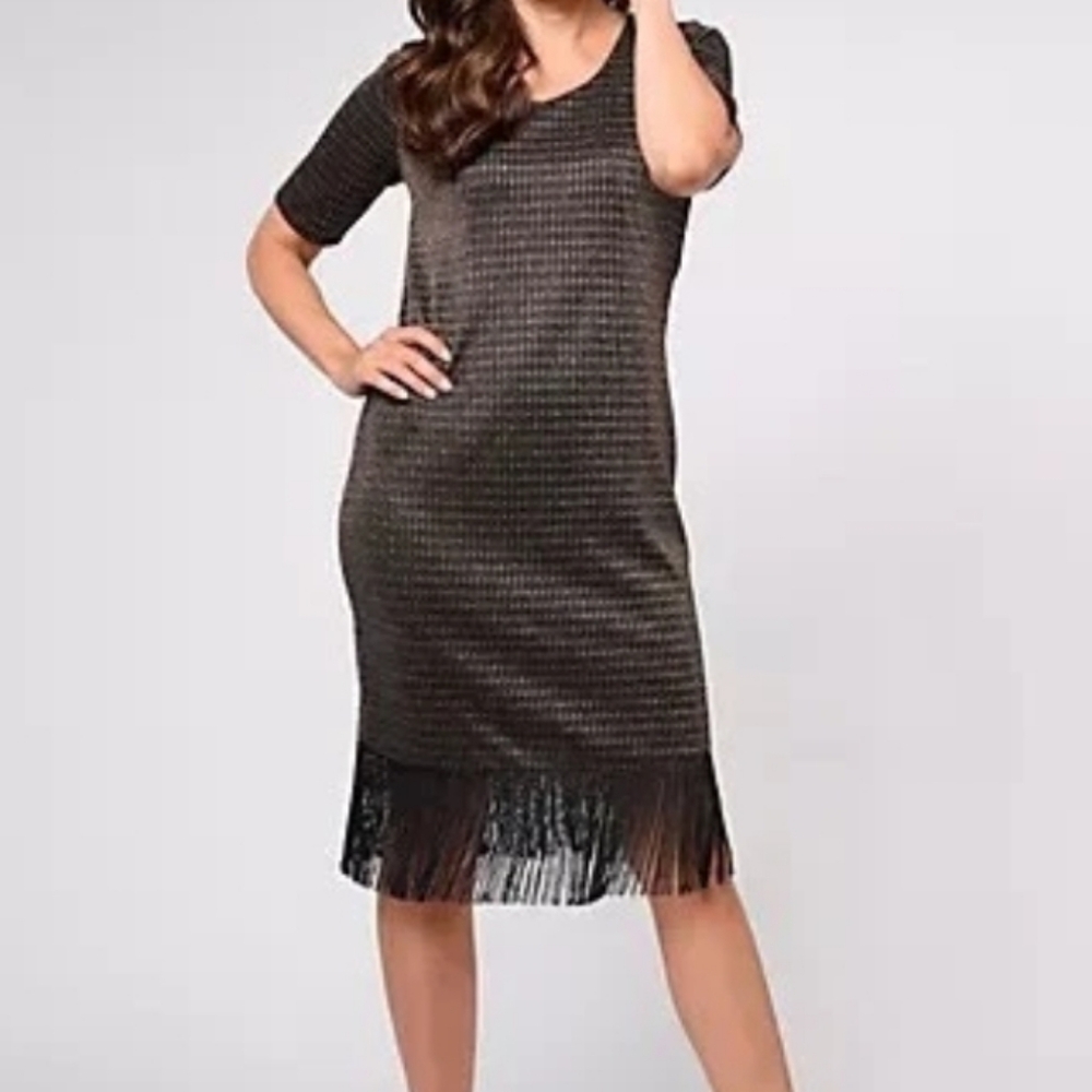 Isaac Mizrahi Live! Always Isaac Lurex Fringe-Hem Dress Various Sizes NWOT